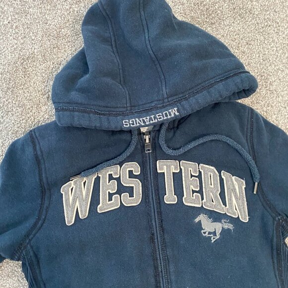 UWO Western Mustangs Navy Blue Vintage / Y2K Zip Up‎ Hoodie Size Small - Picture 6 of 9